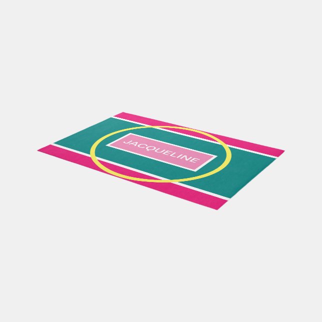 Girl's Name Geometric Pink Green Yellow Rug (Angled)