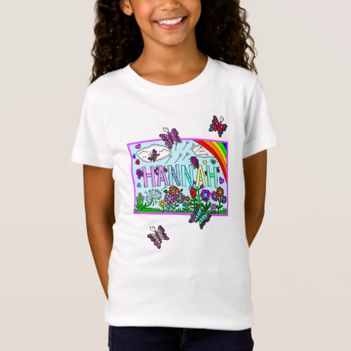 Girls Name Hannah  Whimsical Flowers Rainbow T_S T_Shirt