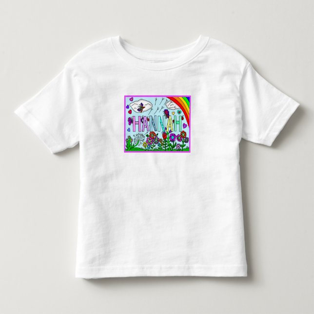Girl's Name Hannah  Whimsical Flowers, Rainbow T-S Toddler T-shirt (Front)