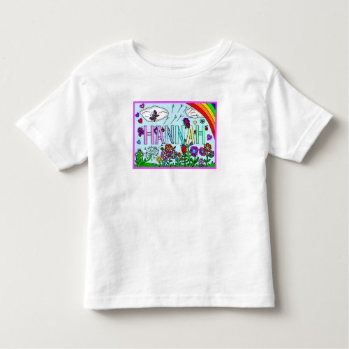 Girls Name Hannah  Whimsical Flowers Rainbow  Toddler T_shirt