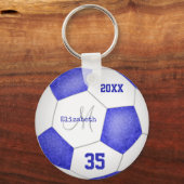 girl's name jersey number blue white soccer ball keychain (Back)