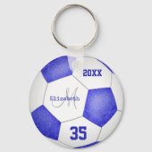 girl's name jersey number blue white soccer ball keychain (Back)