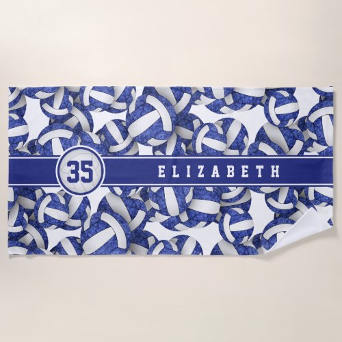 girls name jersey number blue white volleyballs beach towel