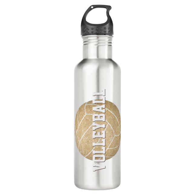 girl's name jersey number custom gold volleyball stainless steel water bottle (Front)