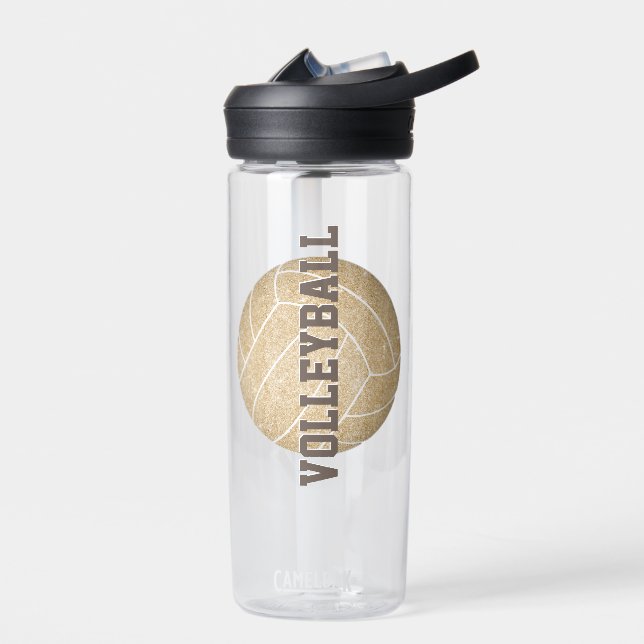 girl's name jersey number custom gold volleyball water bottle (Left)