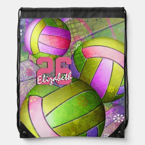 Girls Name Jersey Number Girly Volleyball Drawstring Bag