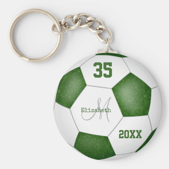 girl's name jersey number green white soccer ball keychain
