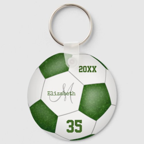 girls name jersey number green white soccer ball keychain