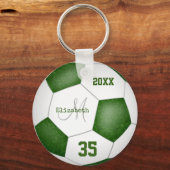 girl's name jersey number green white soccer ball keychain (Back)
