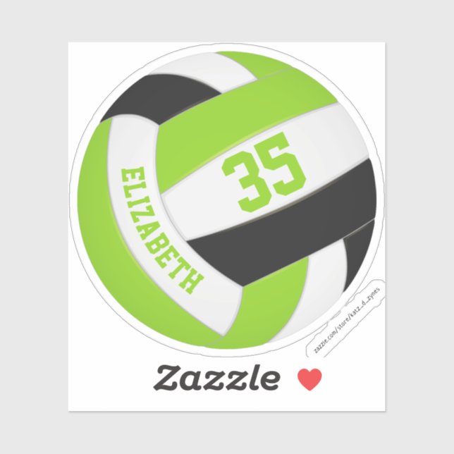girls name jersey number lime black volleyball sticker (Sheet)