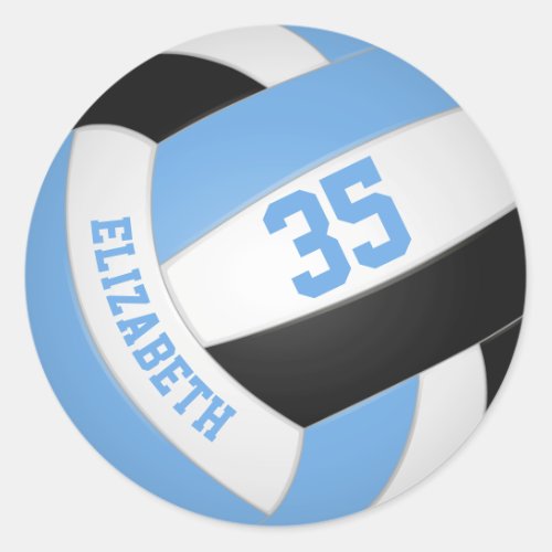 girls name jersey number lt blue black volleyball classic round sticker