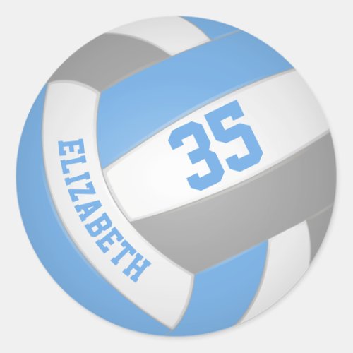 girls name jersey number lt blue gray volleyball classic round sticker