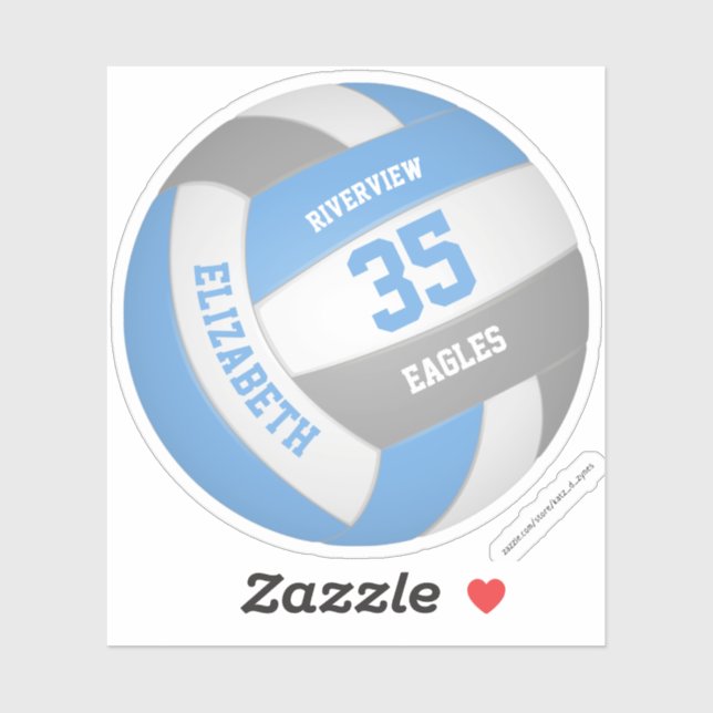 girls name jersey number lt blue gray volleyball sticker (Sheet)