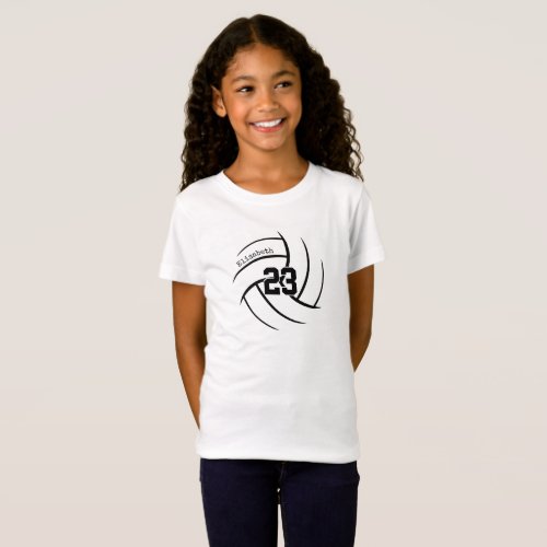 girls name jersey number on abstract volleyball T_Shirt