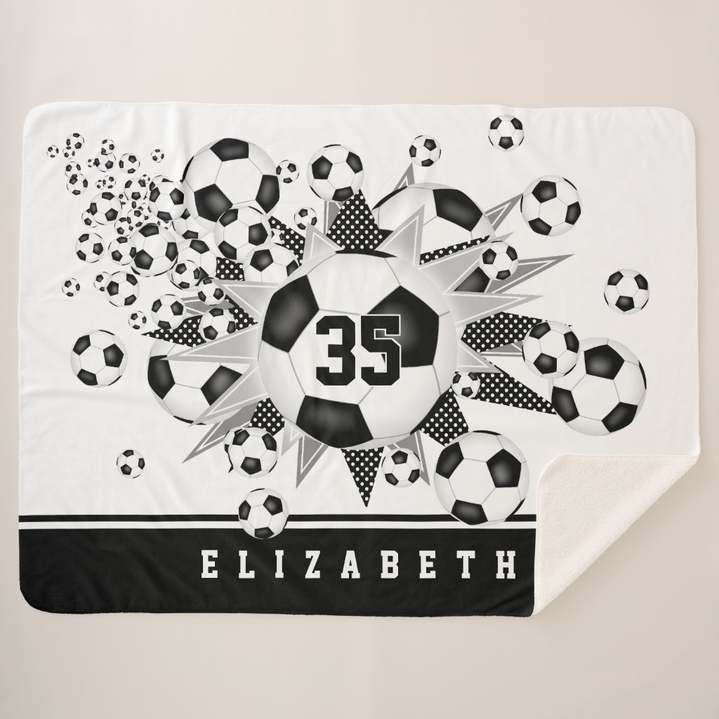 girls name jersey number on soccer balls stars sherpa blanket