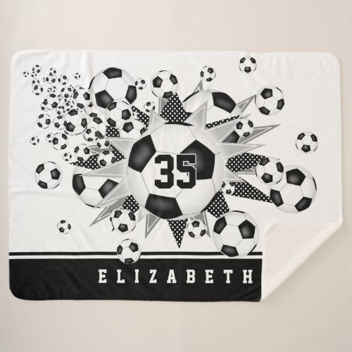 girls name jersey number on soccer balls stars  sherpa blanket