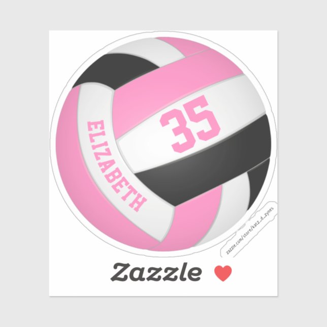 girls name jersey number pink black volleyball sticker (Sheet)