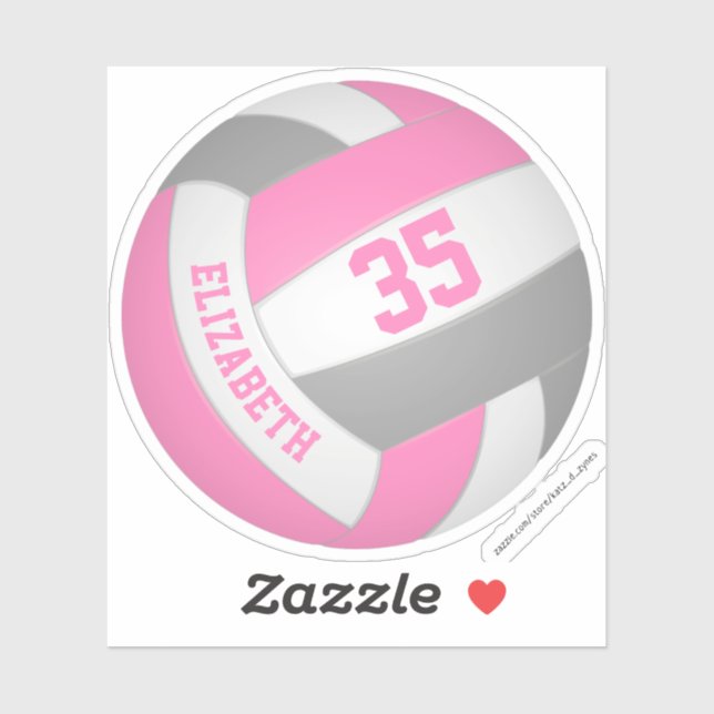 girls name jersey number pink gray volleyball sticker (Sheet)
