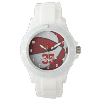 girls name jersey number red white basketball watch