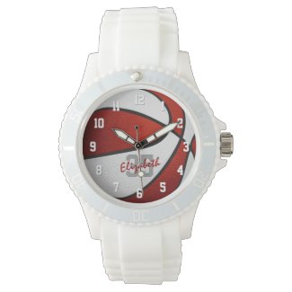 girls name jersey number red white basketball watch