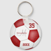 girl's name jersey number red white soccer ball keychain (Back)