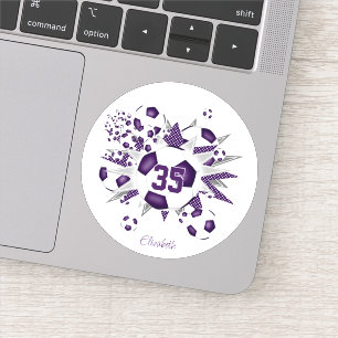 girls name jersey number soccer balls stars purple sticker