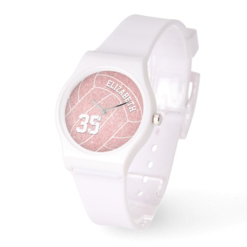 girl's name jersey number sporty pink volleyball watch