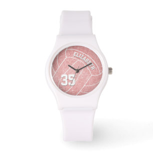 girl's name jersey number sporty pink volleyball watch