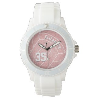 girl's name jersey number sporty pink volleyball watch