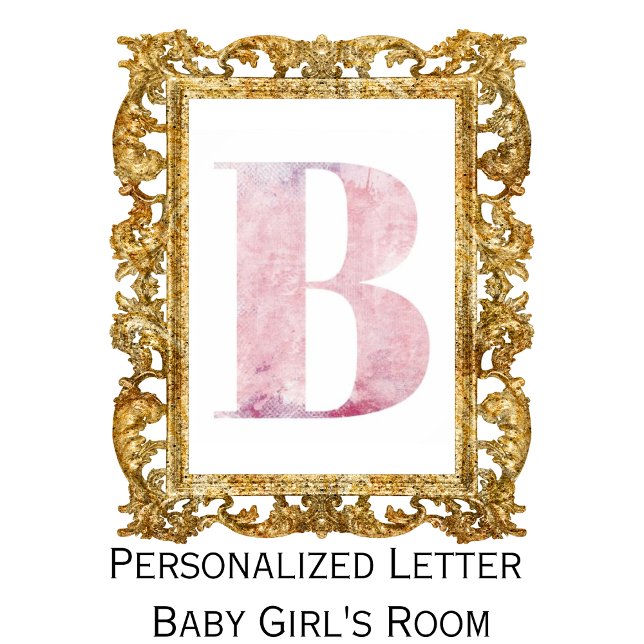 Girl's Name Letter B Pink Watercolor Poster (Personalized Letter Baby's Nursery (frame not included))