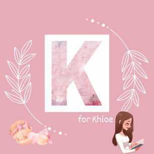 Girl's Name Letter K Boho Pink Letterpress Poster