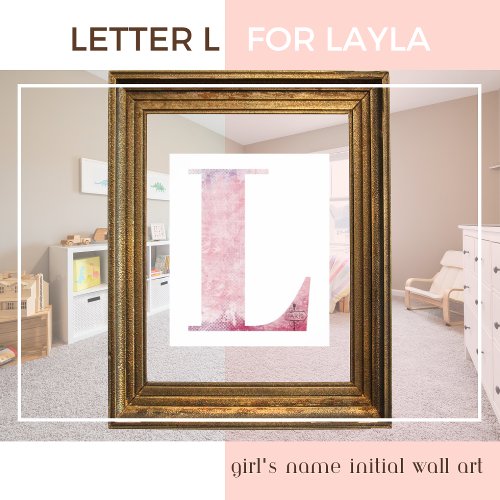 Girls Name Letter L Boho Pink Watercolor Poster