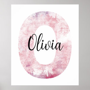 Girl's Name Letter O Pink Letterpress Poster
