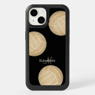 girl's name & monogram gold volleyballs OtterBox iPhone 14 case