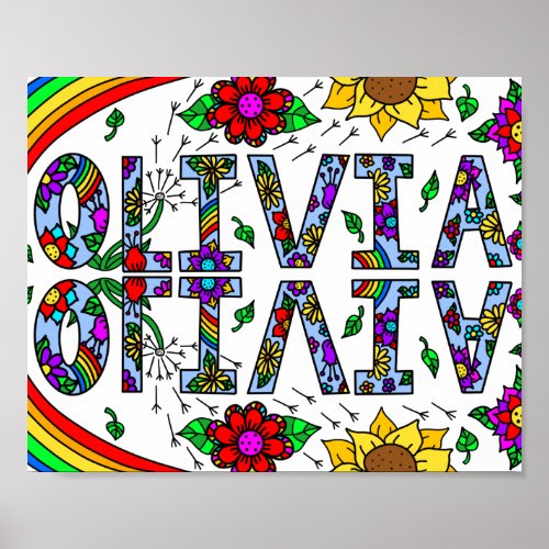 Girls Name Olivia Colorful Whimsical Wild Flowers Poster