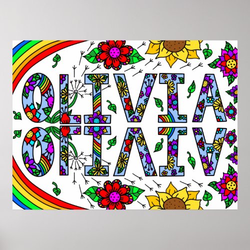 Girls Name Olivia Colorful Whimsical Wild Flowers Poster