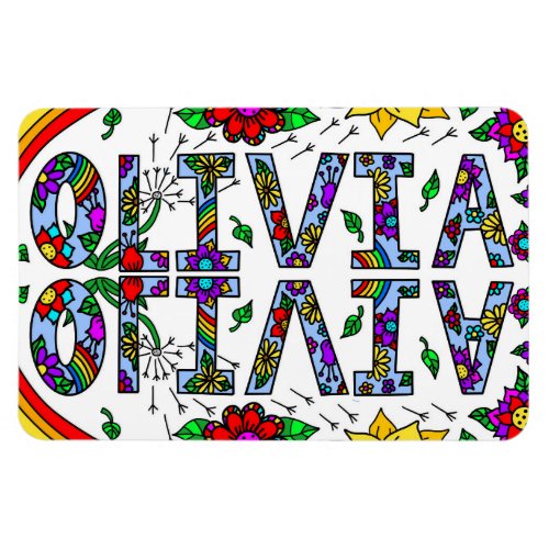 Girls Name Olivia Whimsical Colorful Wild Flower Magnet