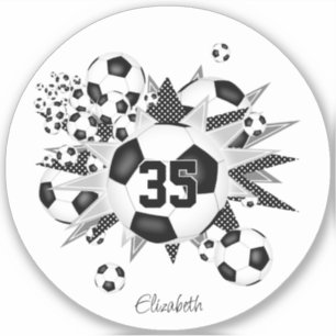 girls name on black white soccer ball blowout  sticker