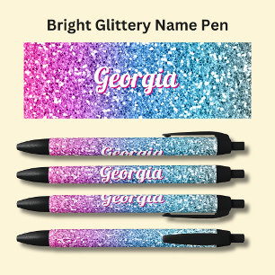 Girls Name on Bright Pink & Blue Glitter Effect Pen