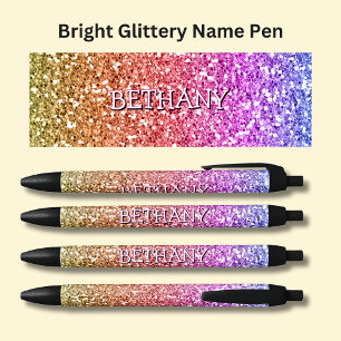Girls Name on Bright Pink & Gold Glitter Effect Pen