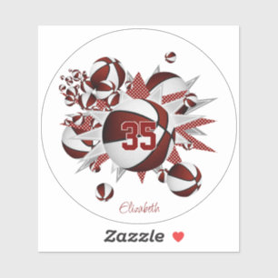 girls name on maroon basketballs stars sticker
