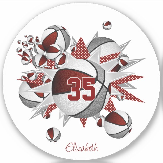 girls name on maroon gray basketballs stars  sticker (Front)