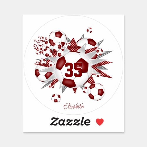 girls name on maroon white soccer ball blowout  sticker