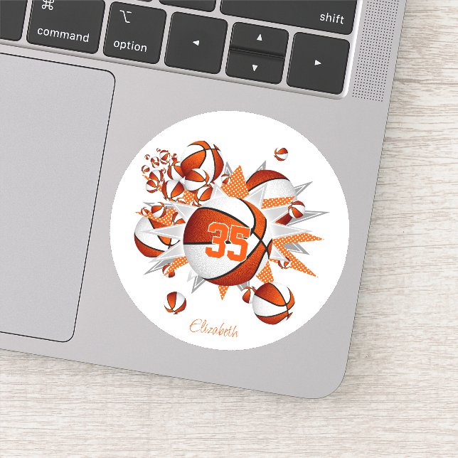 girls name on orange white basketballs stars  sticker (Detail)