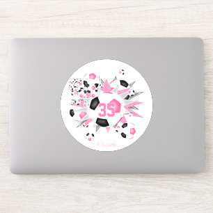 girls name on pink black soccer ball blowout sticker