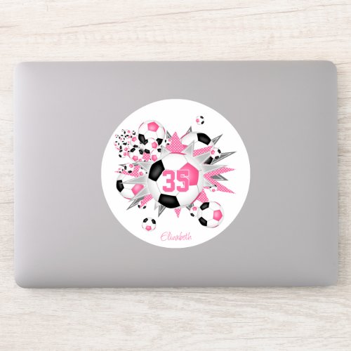 girls name on pink black soccer ball blowout  sticker
