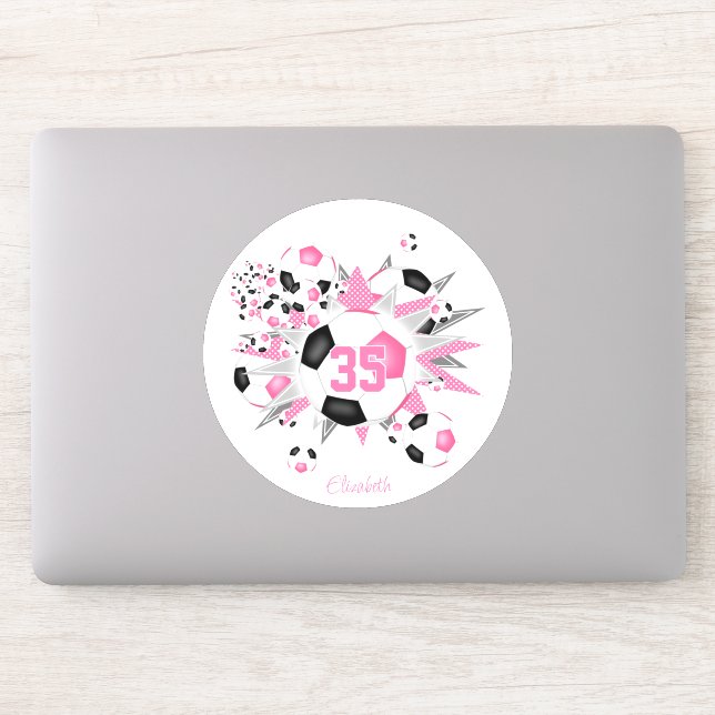 girls name on pink black soccer ball blowout  sticker (Computer)