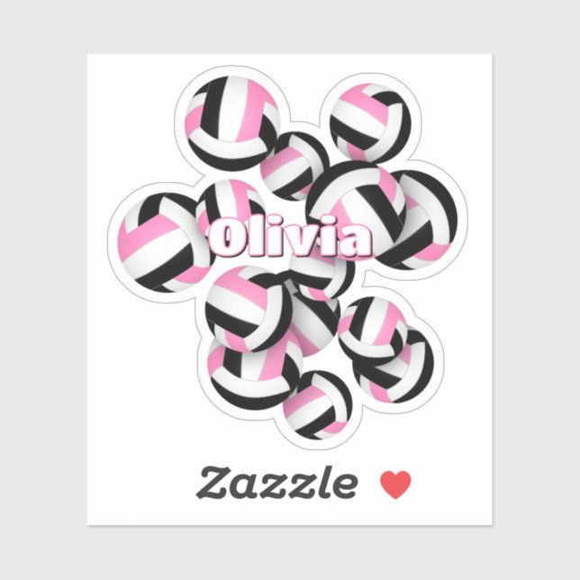 girls name on pink black volleyballs sticker (Sheet)
