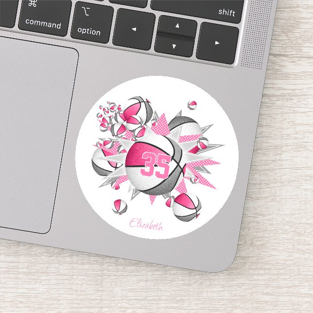girls name on pink gray basketballs stars  sticker (Detail)