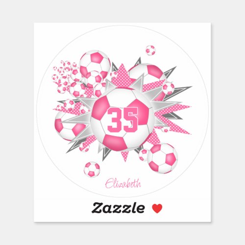 girls name on pink white soccer ball blowout  sticker